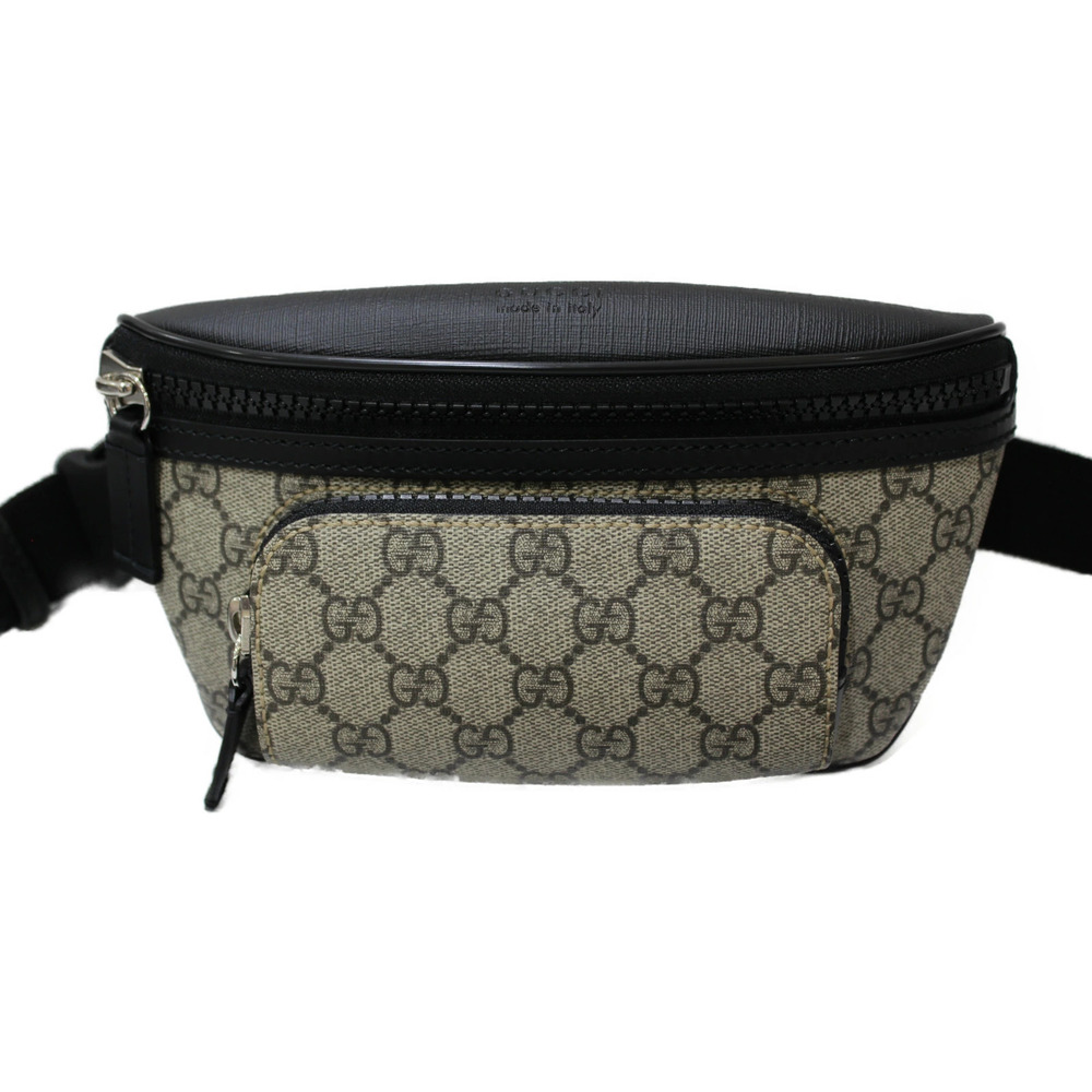 GUCCI GG Supreme Belt Bag Leather Beige Black Body Belt Bum Crossbody Waist
